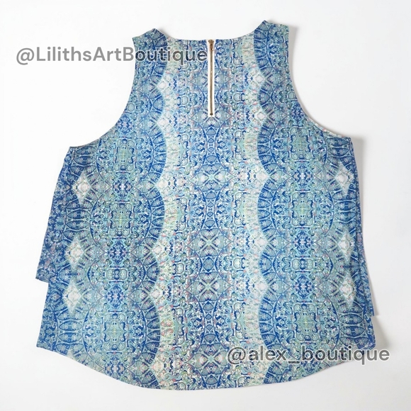 Cremieux Sleeveless Layered Blouse Blue Green Medallion Print Size L (L034) - Picture 5 of 9